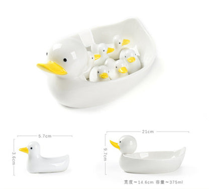 Cute Ceramic Duck Chopstick Holder and Tableware Rest Set