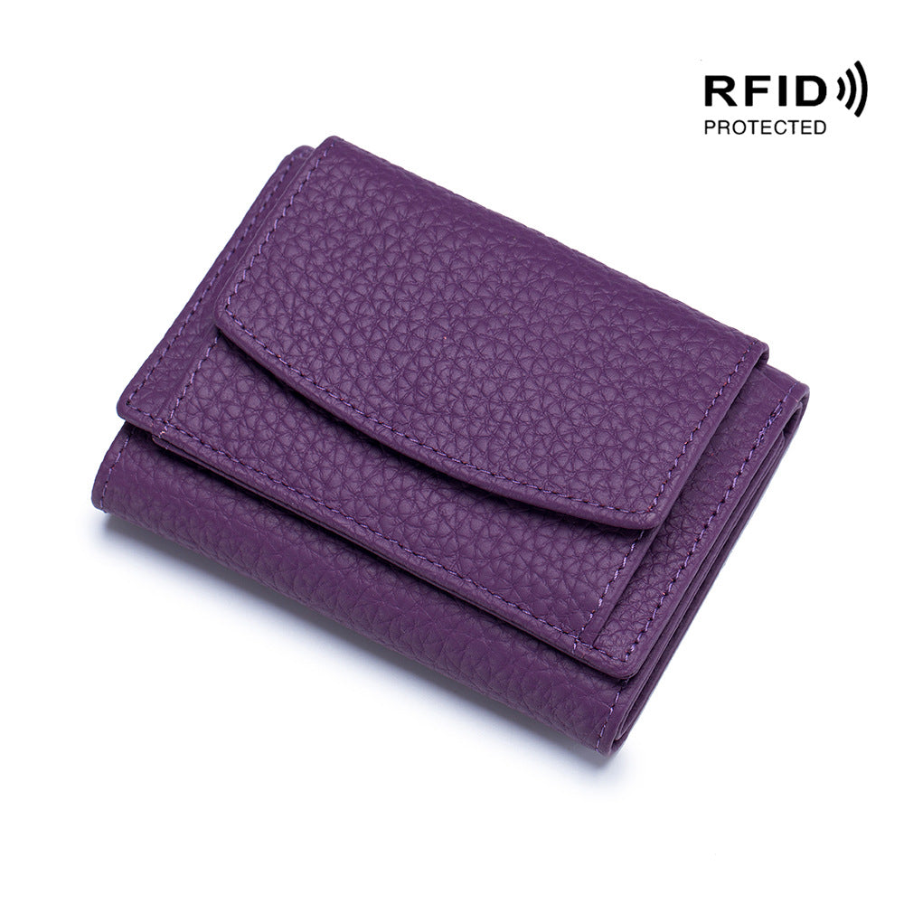Women's Japanese Style Genuine Leather RFID Protected Mini Coin Wallet (Short)
