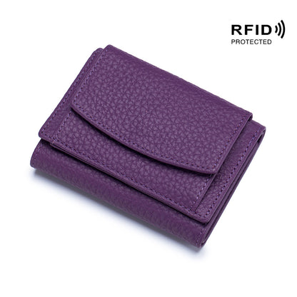 Women's Japanese Style Genuine Leather RFID Protected Mini Coin Wallet (Short)