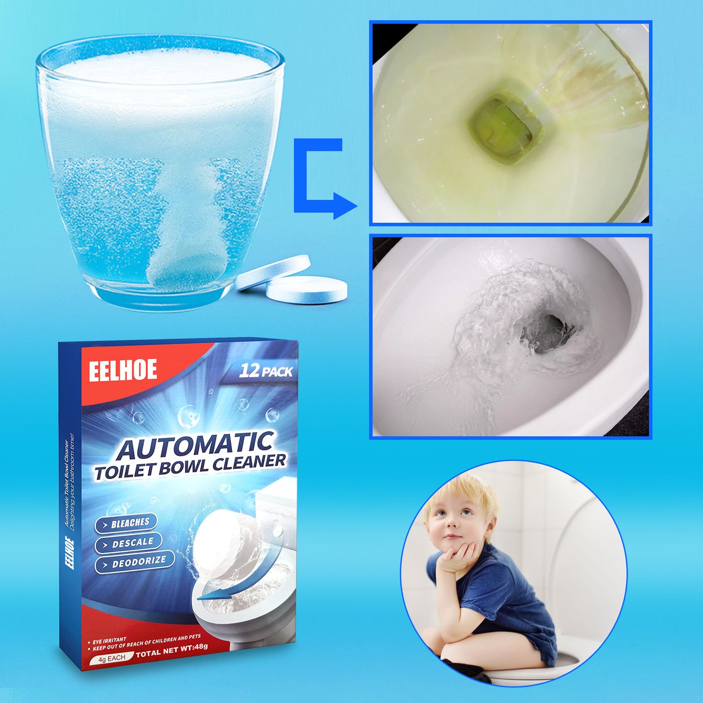 12-Pack Automatic Toilet Bowl Cleaner Tablets – Deep Descaling & Deodorizing Effervescent Tablets