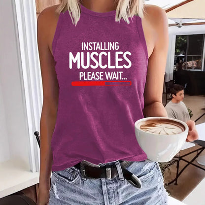 Installing Muscles Please Wait...' Slogan Printed Sleeveless Tank Top | Gym & Workout Shirt