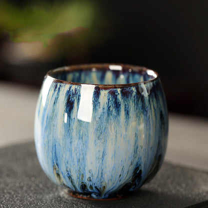 Jian Zhan Master Tea Cups with Egg-Shaped Design and Colorful Glaze