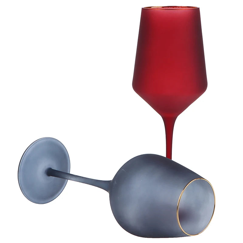 Elegant Frosted Matte Wine Glass with Gold Rim - Luxury Colorful Party Goblets