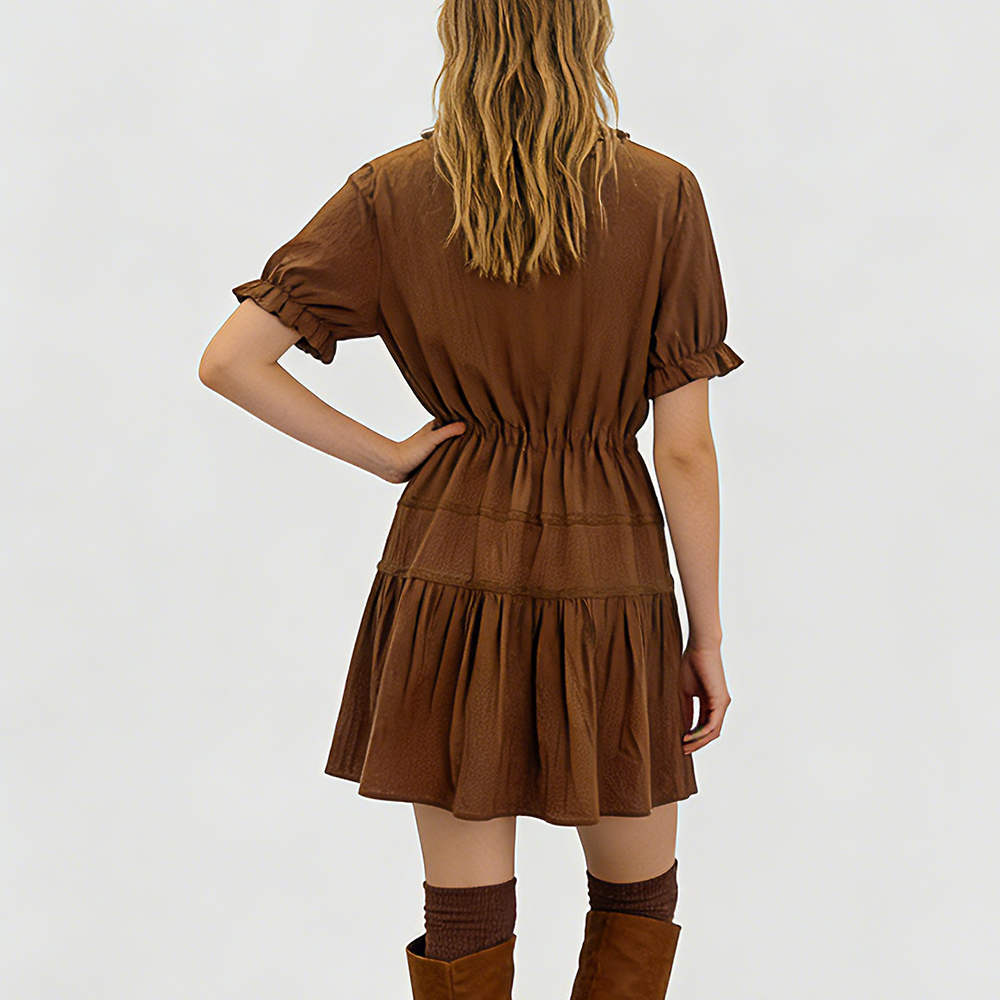 Elegant French Style Velvet Lace Mini Dress with Bow Waist