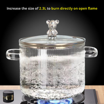 Heat-Resistant Borosilicate Glass Soup Pot with Bear Handle Lid - Flame-Safe Instant Noodle Bowl & Salad Pot with Handles