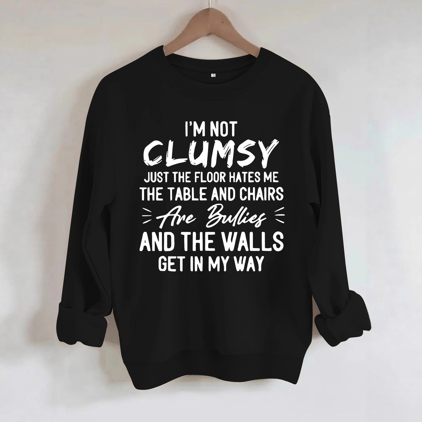 unny "I'm Not Clumsy" Letter Print Sweatshirt | Loose Fit Grey Crewneck Pullover