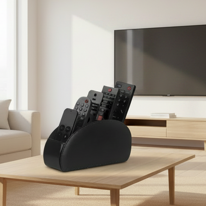 5-Slot PU Leather Remote Control Holder - Desktop Organizer for TV & Media Players