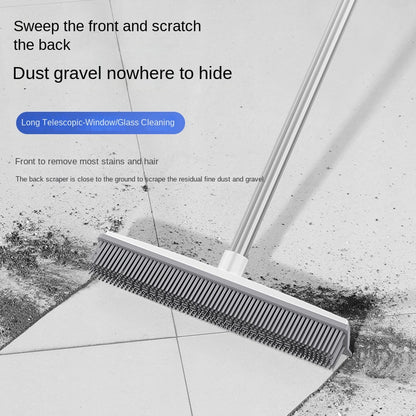 Magic Carpet Brush with Long Handle | Stainless Steel Silicone Floor Cleaning Brush and Water Scraper