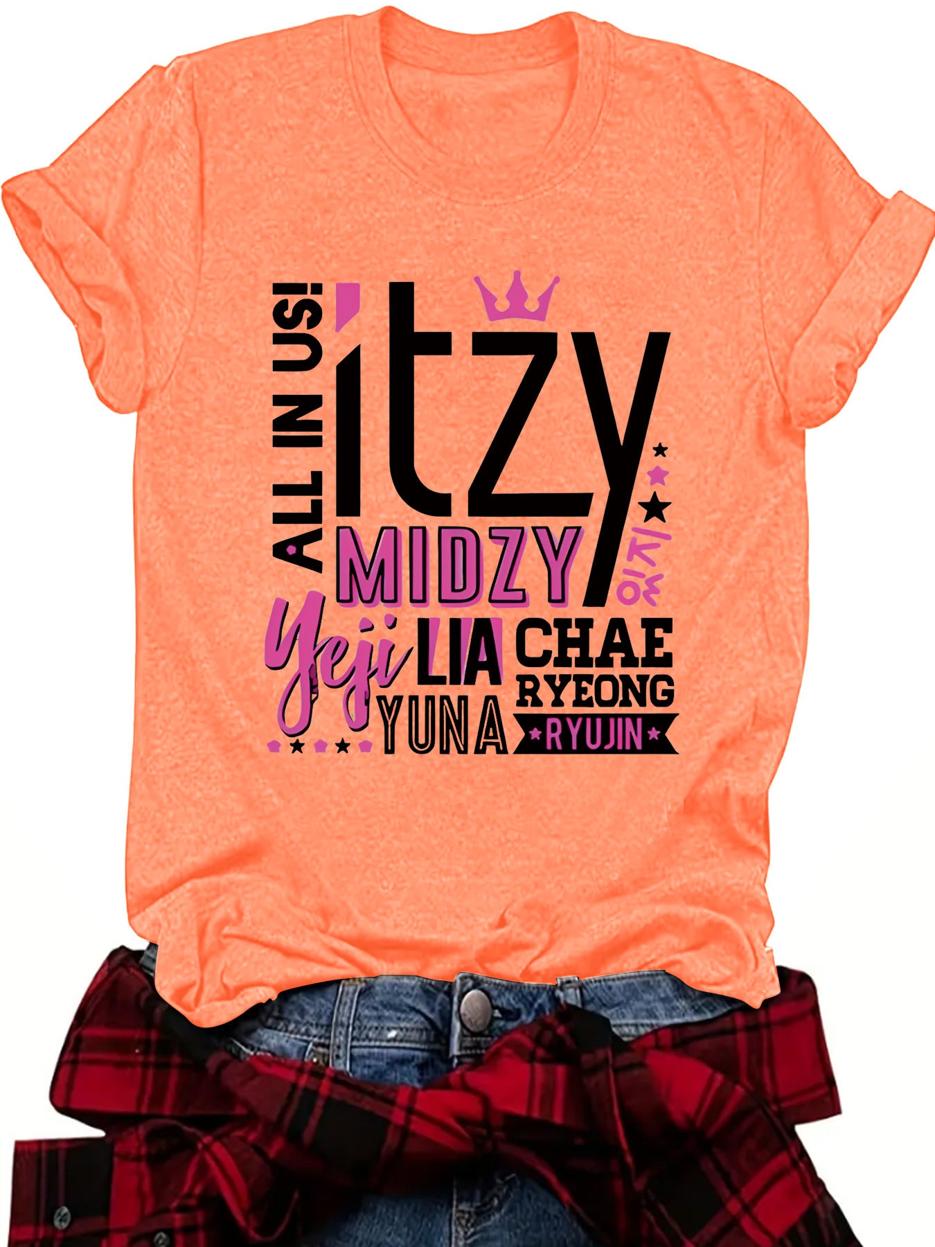 ITZY Slogan Letter Round Neck Short Sleeved Shirt | K-Pop Inspired Graphic T-Shirt