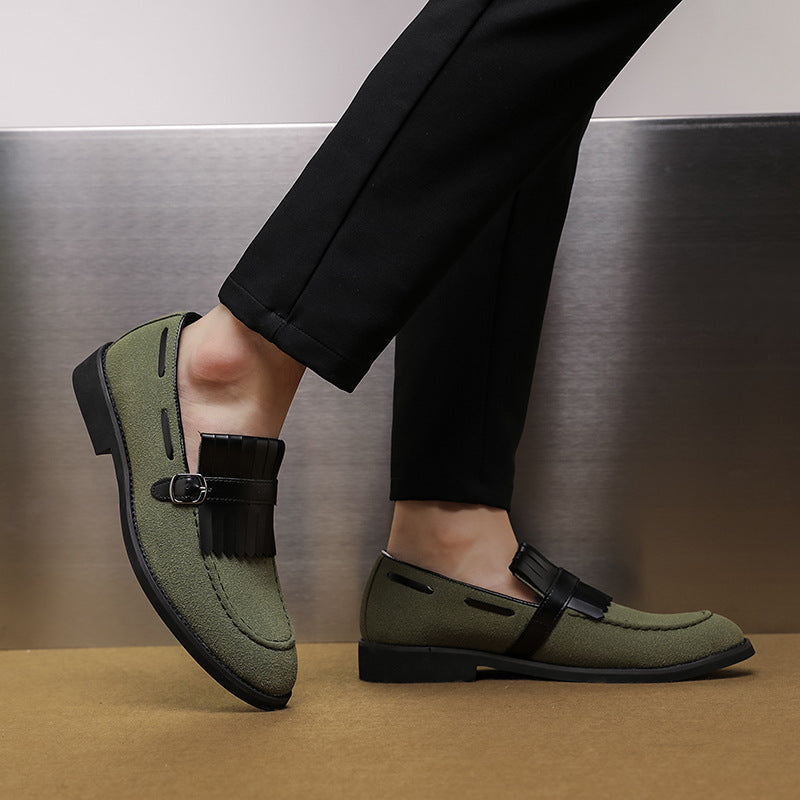 Men's British Style Business Formal Shoes - Olive Green Free-Slipped Casual Loafers
