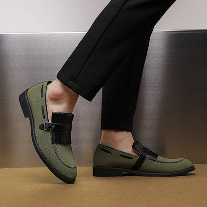 Men's British Style Business Formal Shoes - Olive Green Free-Slipped Casual Loafers