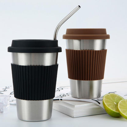Stainless Steel Insulated Coffee Travel Mug with Black Grip