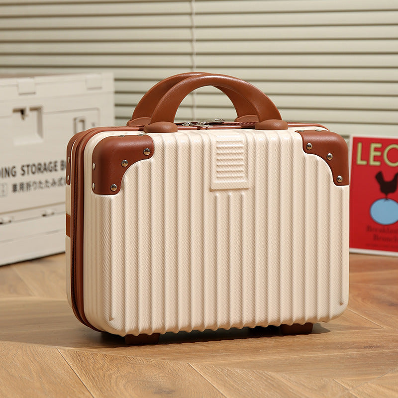 Vintage Luggage Mini Makeup Case | 14-Inch Small Storage Lock Box
