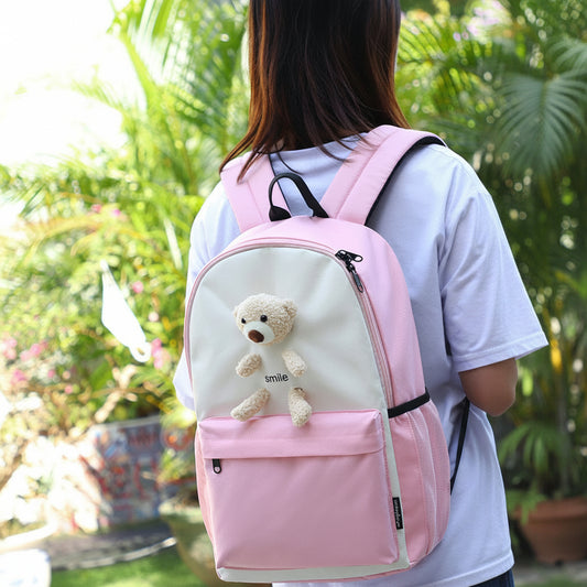 Cute Bear Cartoon Backpack - Small, Fresh Oxford Cloth School Bag for Students & Girls