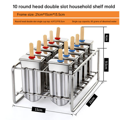 Household 304 Stainless Steel Ice Cream Popsicle Mold Set with Rack