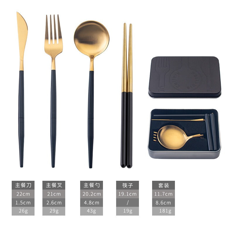 Portable 304 Stainless Steel Cutlery Set - Luxury Folding Knife, Fork, Spoon & Chopsticks