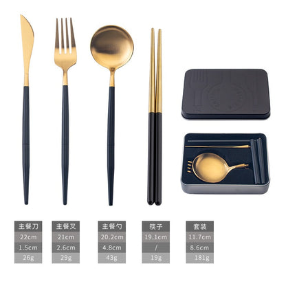 Portable 304 Stainless Steel Cutlery Set - Luxury Folding Knife, Fork, Spoon & Chopsticks