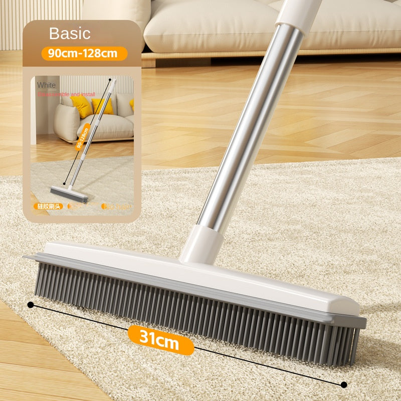 Magic Carpet Brush with Long Handle | Stainless Steel Silicone Floor Cleaning Brush and Water Scraper