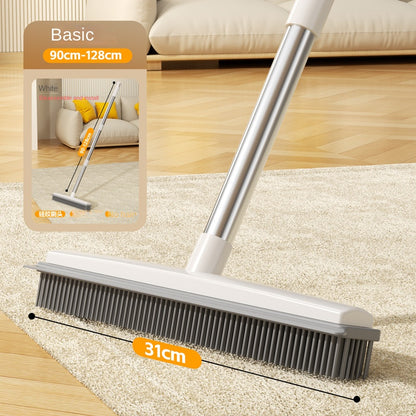 Magic Carpet Brush with Long Handle | Stainless Steel Silicone Floor Cleaning Brush and Water Scraper