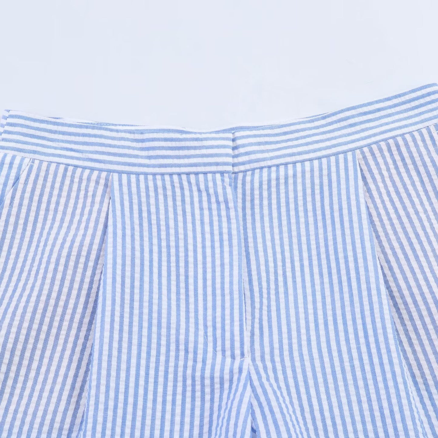 Chic Blue and White Vertical Striped High-Waisted Shorts