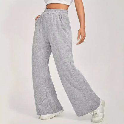 Cozy High Waisted Wide Leg Knit Trousers - Casual Lounge Pants