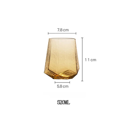Nordic Gold Amber Crystal Glassware | Elegant Diamond Whisky Cup & Champagne Flute | Light Luxury Tableware