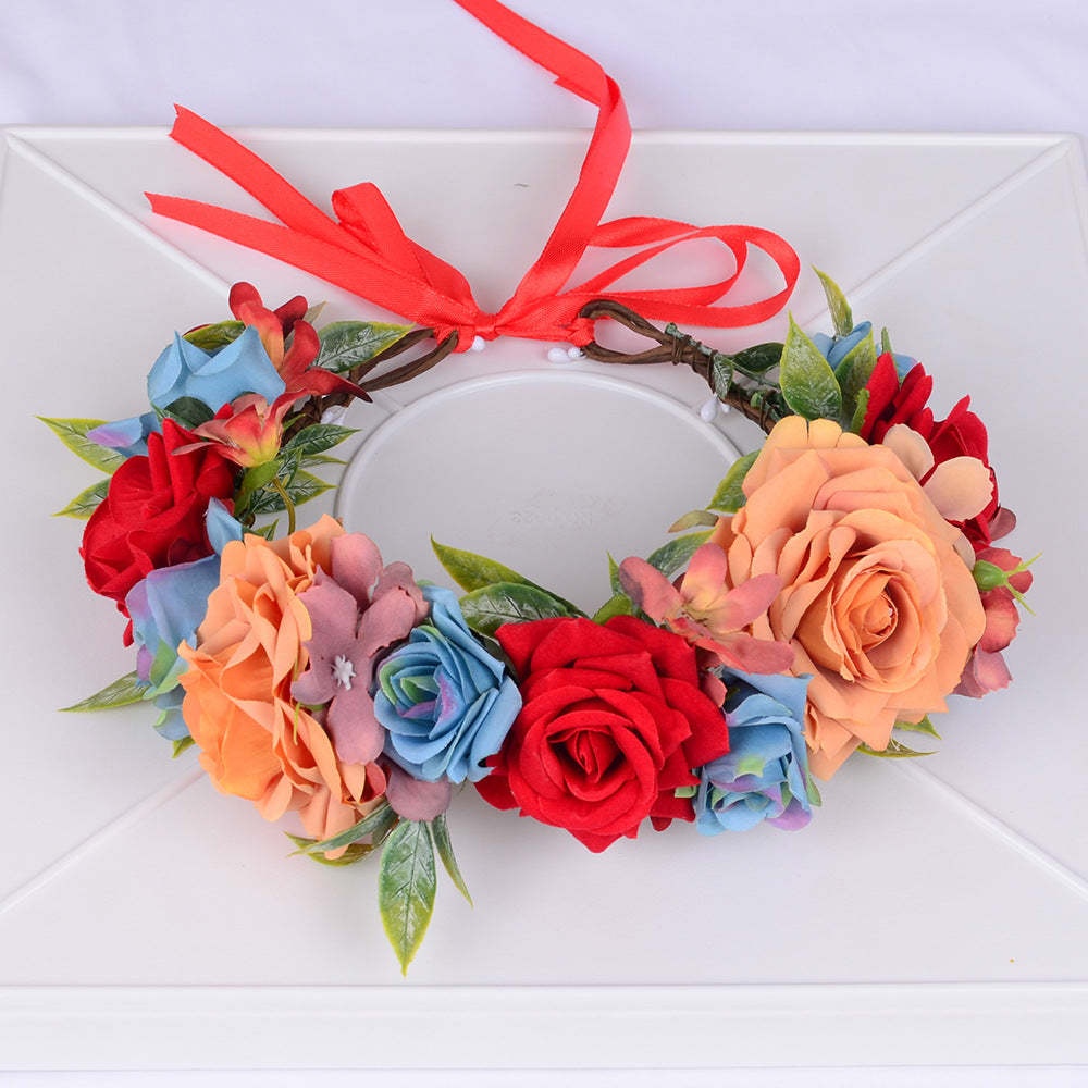 Multi-Color Artificial Flower Crown Garland with Ribbon Tie