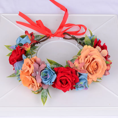 Multi-Color Artificial Flower Crown Garland with Ribbon Tie