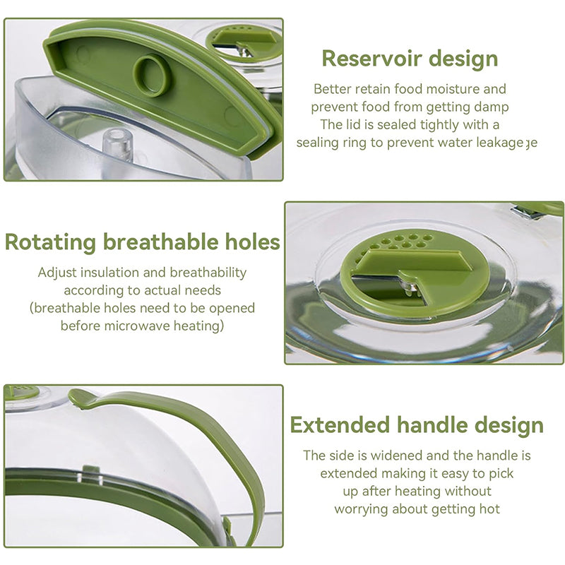 Anti-Splatter Microwave Food Cover with Steam Vent & Water Reservoir - 10 Inch Clear Heat-Resistant Plate Lid with Handle