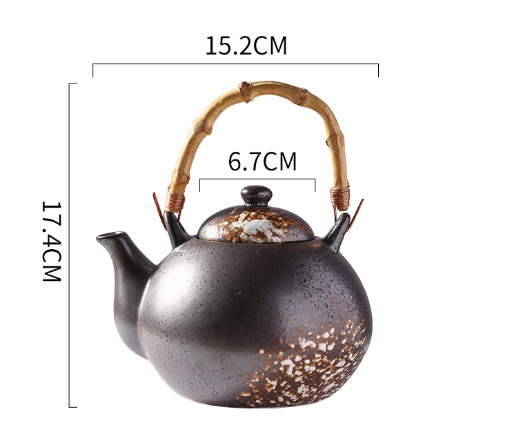 Artisan-Crafted Ceramic Teapots - Multicolored with Traditional Bamboo Rattan Handles