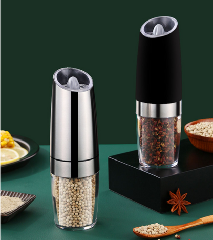 Automatic Electric Gravity Salt and Pepper Grinder Set - Battery Operated Mills with Adjustable Coarseness & LED Light