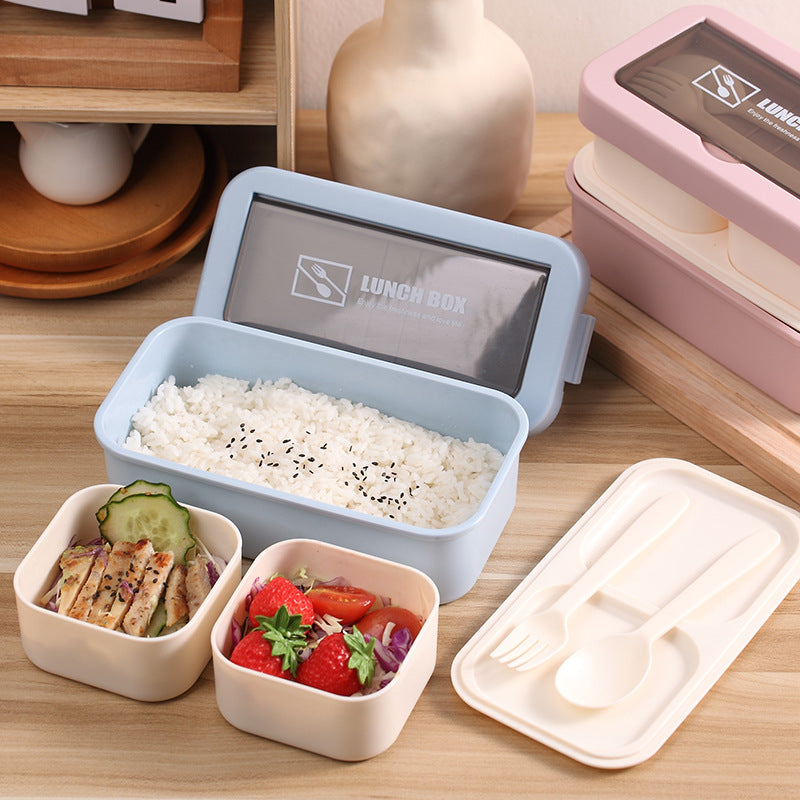 Modern Double-Layer Microwaveable Bento Box - Stylish Dual-Compartment Lunch Box with Built-in Cutlery Storage (Leak-Proof)