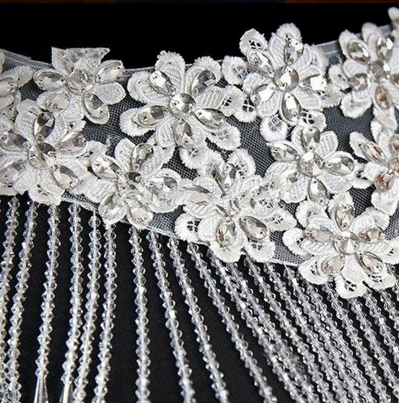White Crystal Beaded Wedding Bolero / Rhinestone Tassel Shoulder Wrap Applique for Bridal Gown or Evening Dress