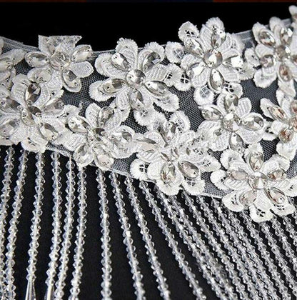 White Crystal Beaded Wedding Bolero / Rhinestone Tassel Shoulder Wrap Applique for Bridal Gown or Evening Dress