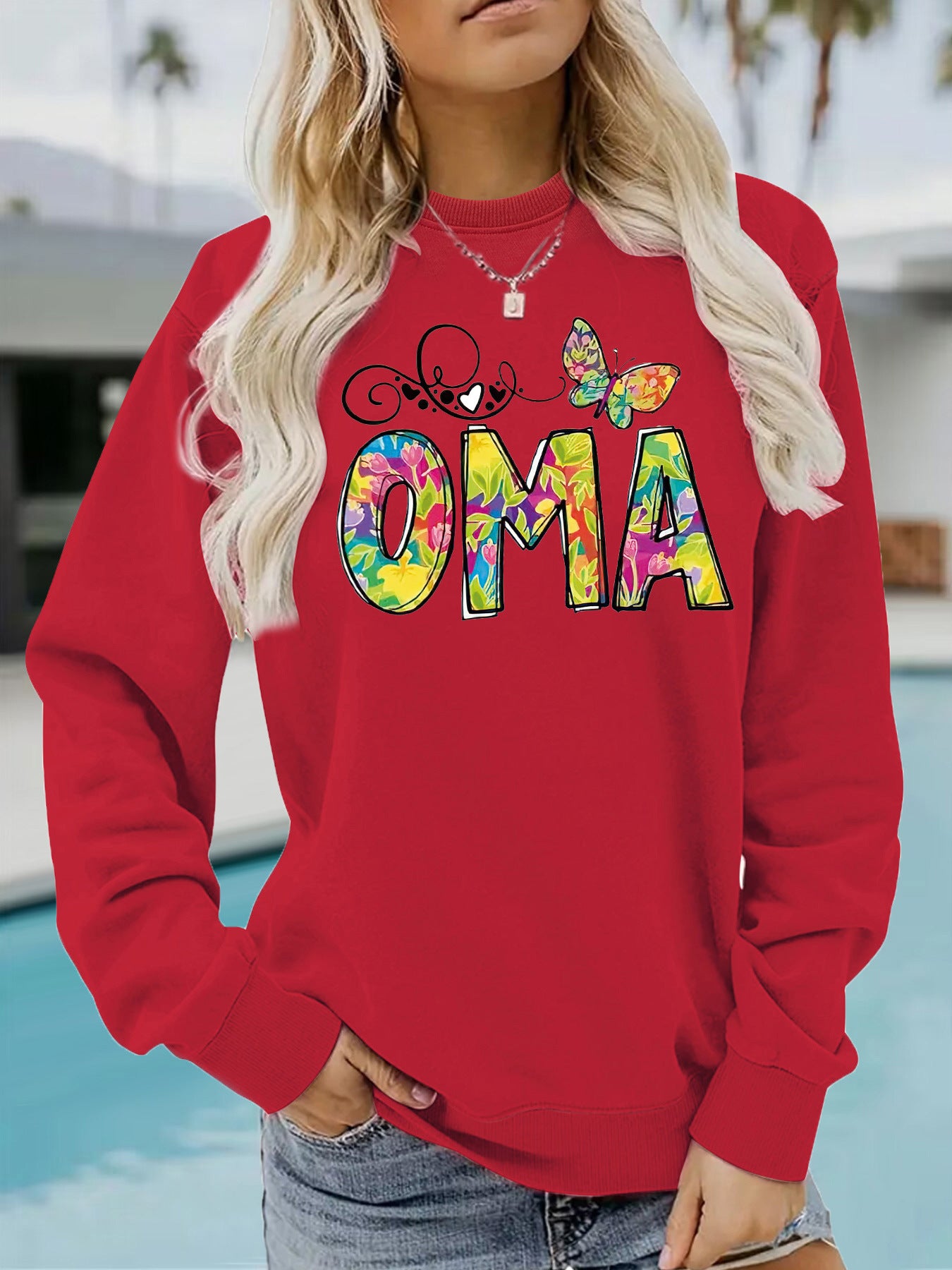 OMA" Butterfly Tie-Dye Print Sweatshirt | Loose Fit Brown Pullover for Grandmas