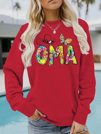 OMA" Butterfly Tie-Dye Print Sweatshirt | Loose Fit Brown Pullover for Grandmas
