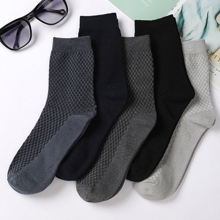 Elegant Square Grid Pattern Dress Socks - Ultra-Soft Bamboo Cotton Men's Socks