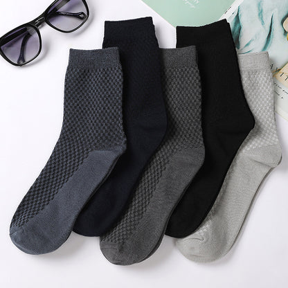 Elegant Square Grid Pattern Dress Socks - Ultra-Soft Bamboo Cotton Men's Socks