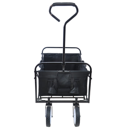 Folding Wagon Garden Shopping Beach Cart – Heavy Duty Black Utility Cart