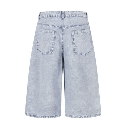 Urban Aesthetic Graphic Print Wide Leg Jeans - High Street Washed Denim Culottes