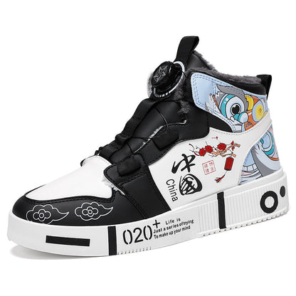 Trendy Dragon Print High-Top Student Sneakers for Men