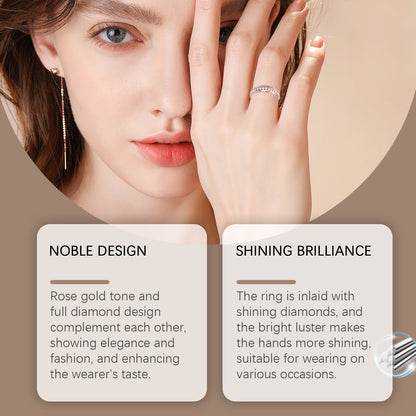 Hoexe Rose Gold Full Diamond Ring - Elegant Light Luxury Jewelry for Women