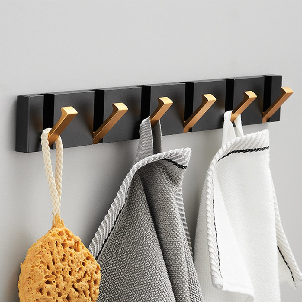 Modern Folding Wall Hooks Rack – Luxury Black & Gold Coat & Towel Hanger for Bathroom & Entryway