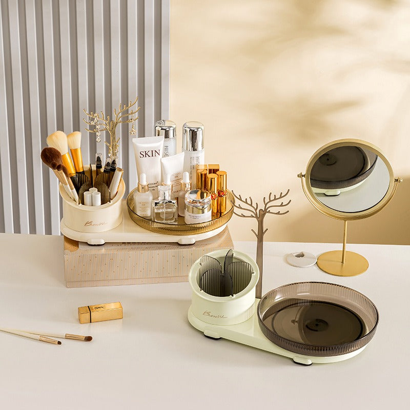 360° Rotating Cosmetic Organizer & Jewelry Display Stand – All-in-One Luxury Makeup Storage Box
