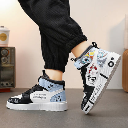 Trendy Dragon Print High-Top Student Sneakers for Men