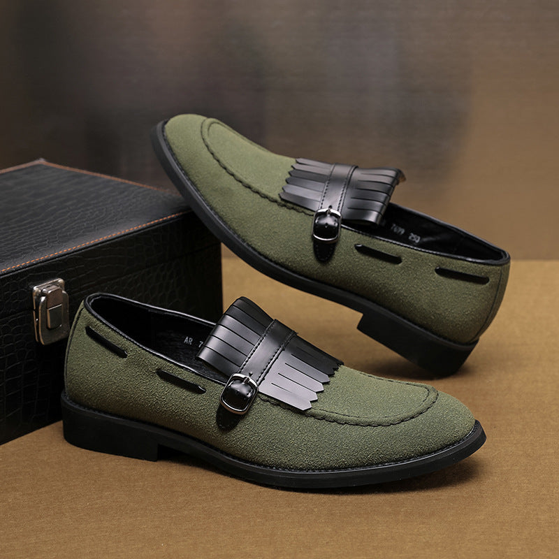 Men's British Style Business Formal Shoes - Olive Green Free-Slipped Casual Loafers