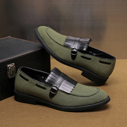 Men's British Style Business Formal Shoes - Olive Green Free-Slipped Casual Loafers