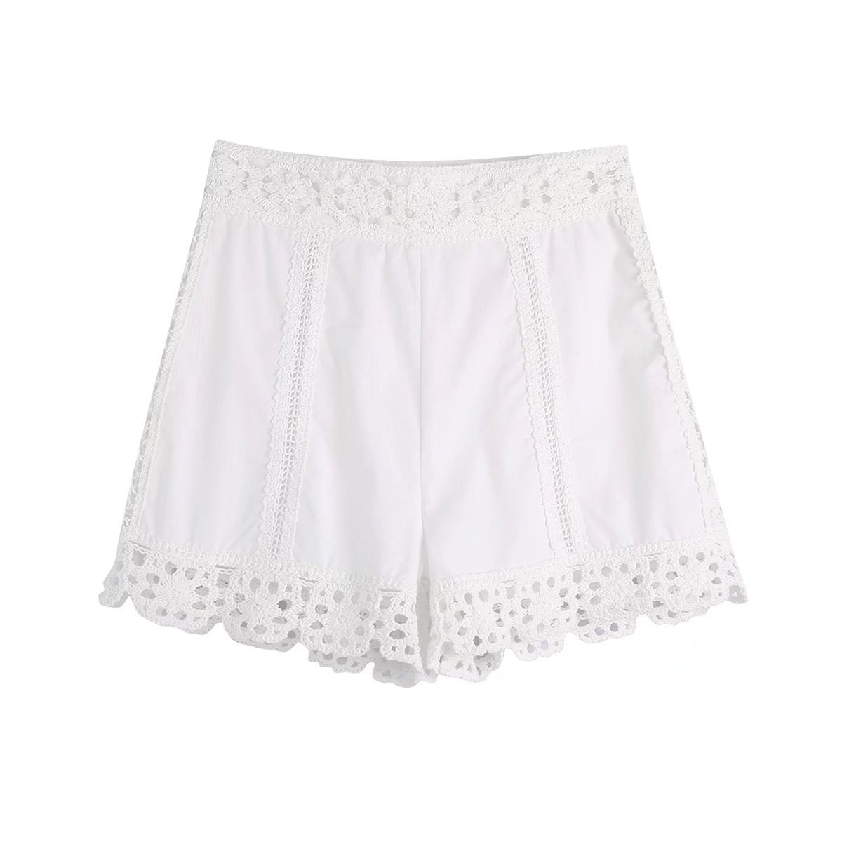 Fresh White Crochet Lace Summer Shorts – Breathable High-Waist Boho Beach Bottoms for Women