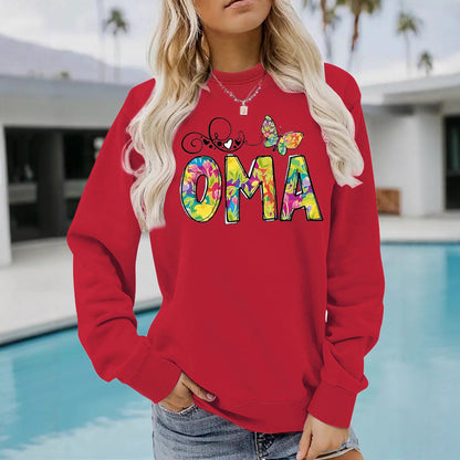 OMA" Butterfly Tie-Dye Print Sweatshirt | Loose Fit Brown Pullover for Grandmas