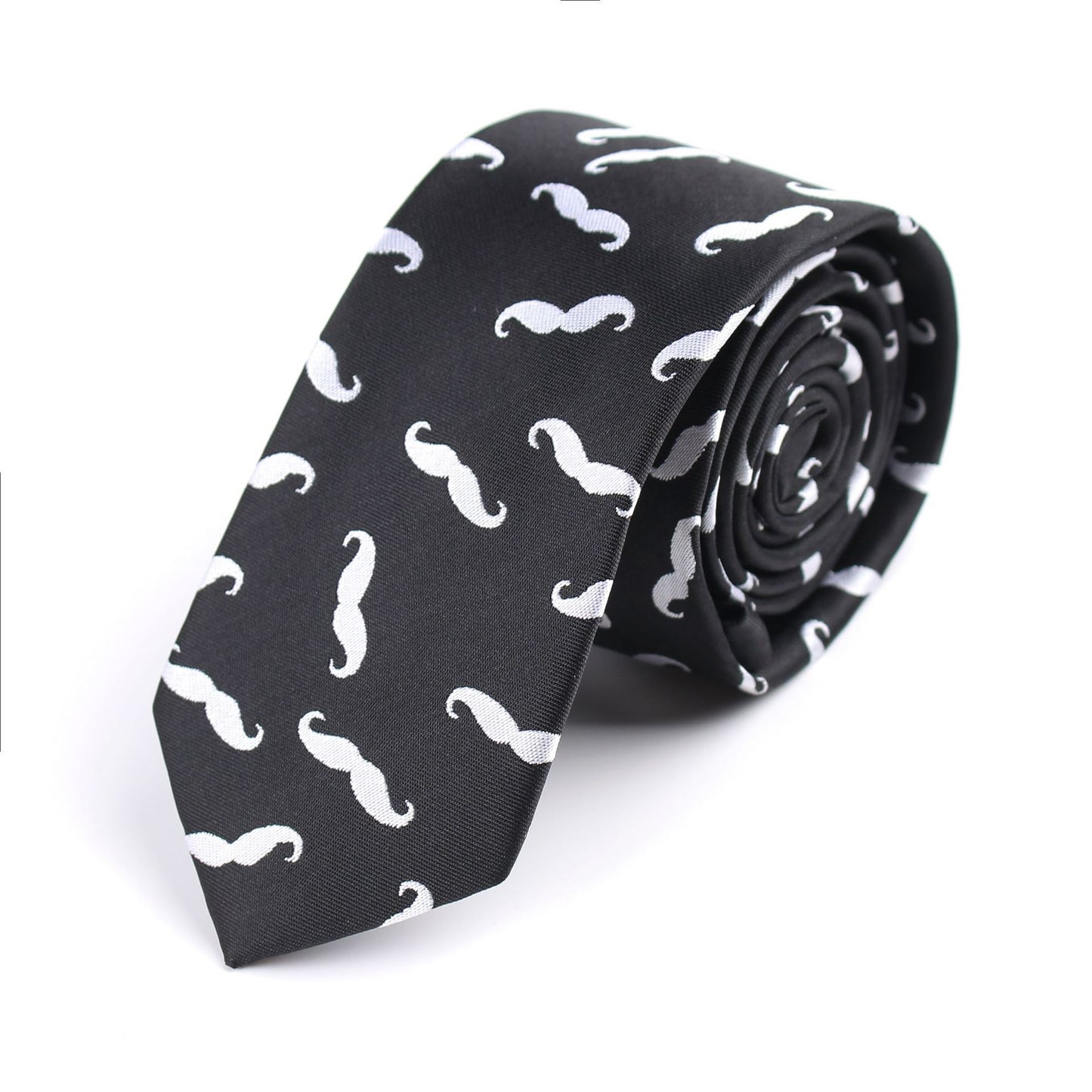 Trendy Mustache Print Narrow Tie - 6cm Unisex Funny Cartoon Jacquard Skinny Necktie